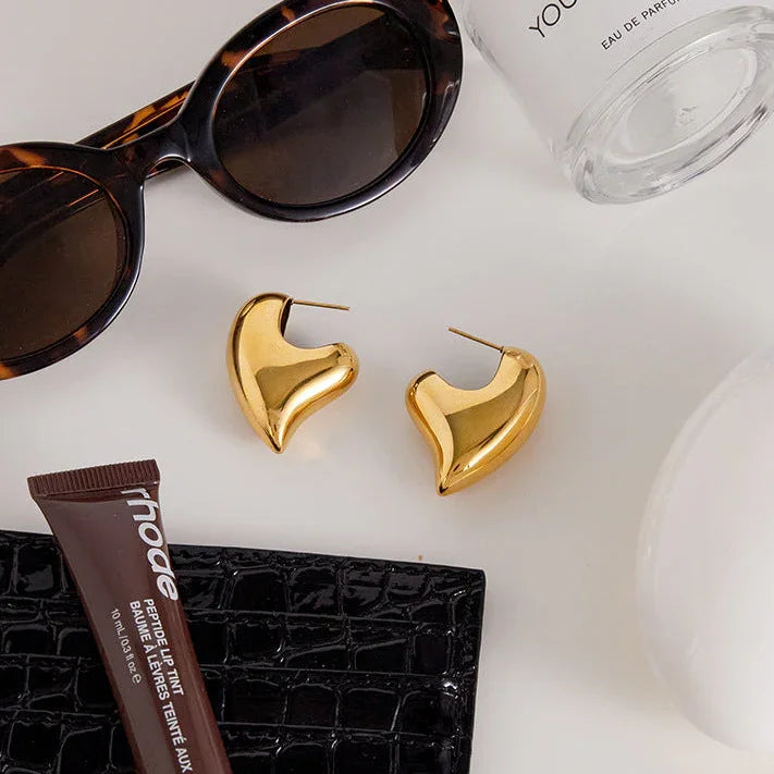 Aimee Chunky Heart Gold Earrings – 18K Gold Jewellery | Milvanna