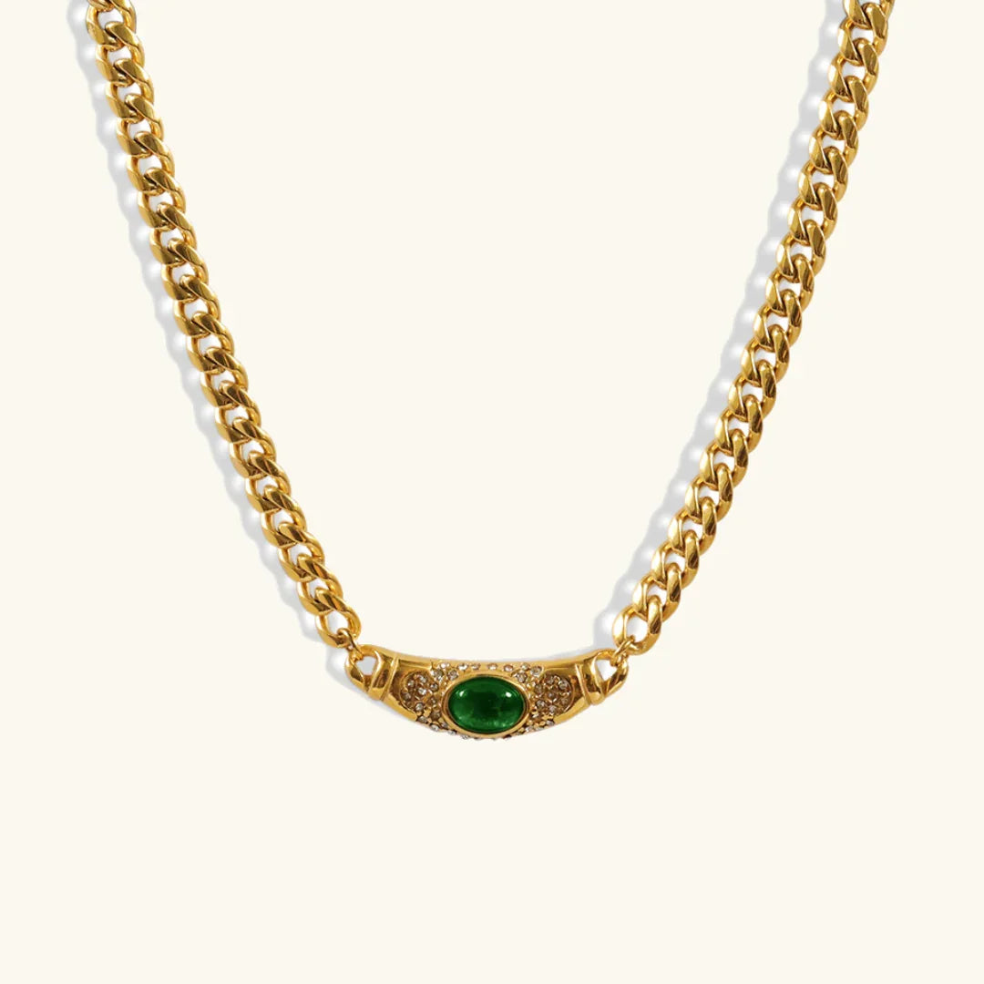 Elysian Herringbone Necklace – 18K Gold Gemstone Pendant – 18K Gold Jewellery | Milvanna
