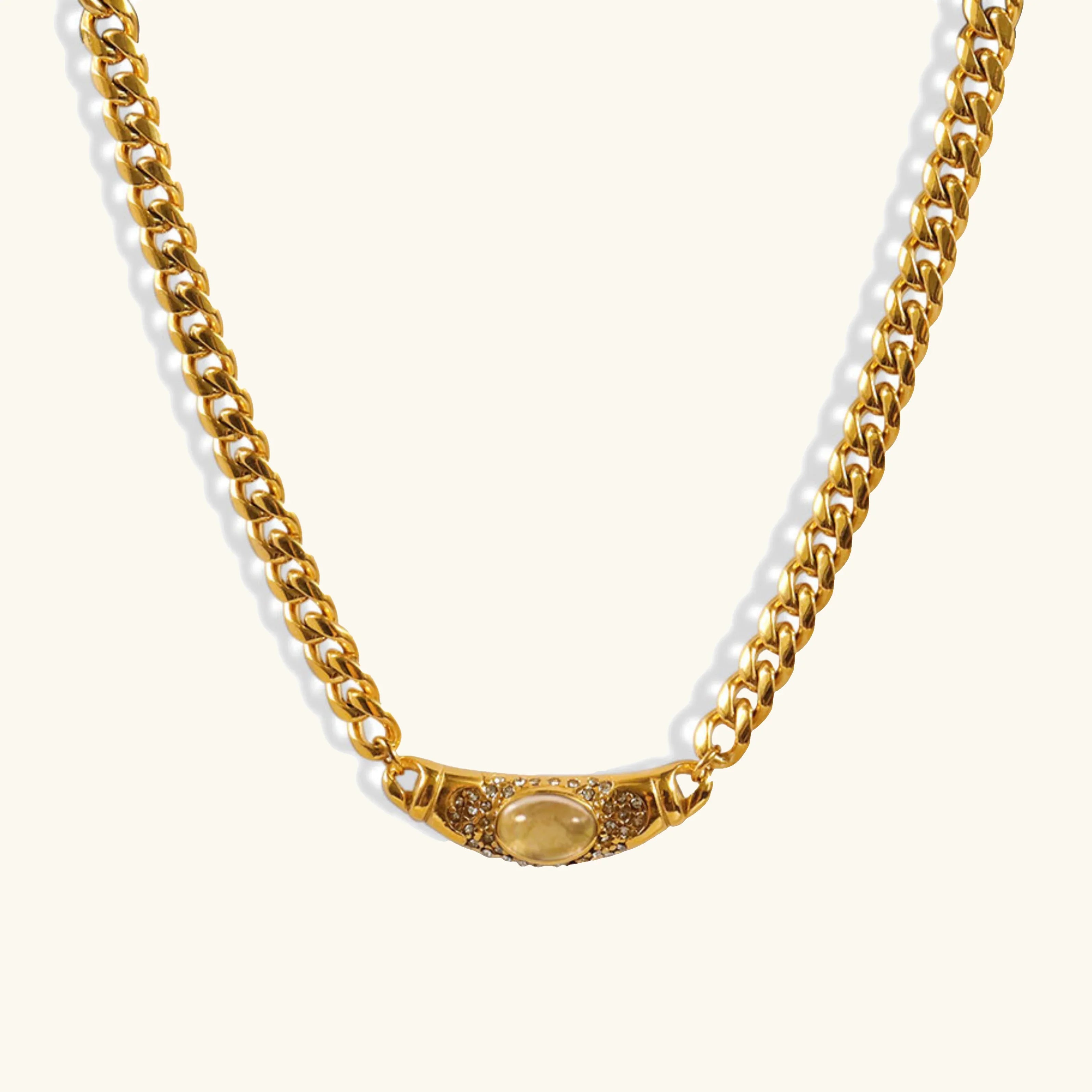 Elysian Herringbone Necklace – 18K Gold Gemstone Pendant – 18K Gold Jewellery | Milvanna