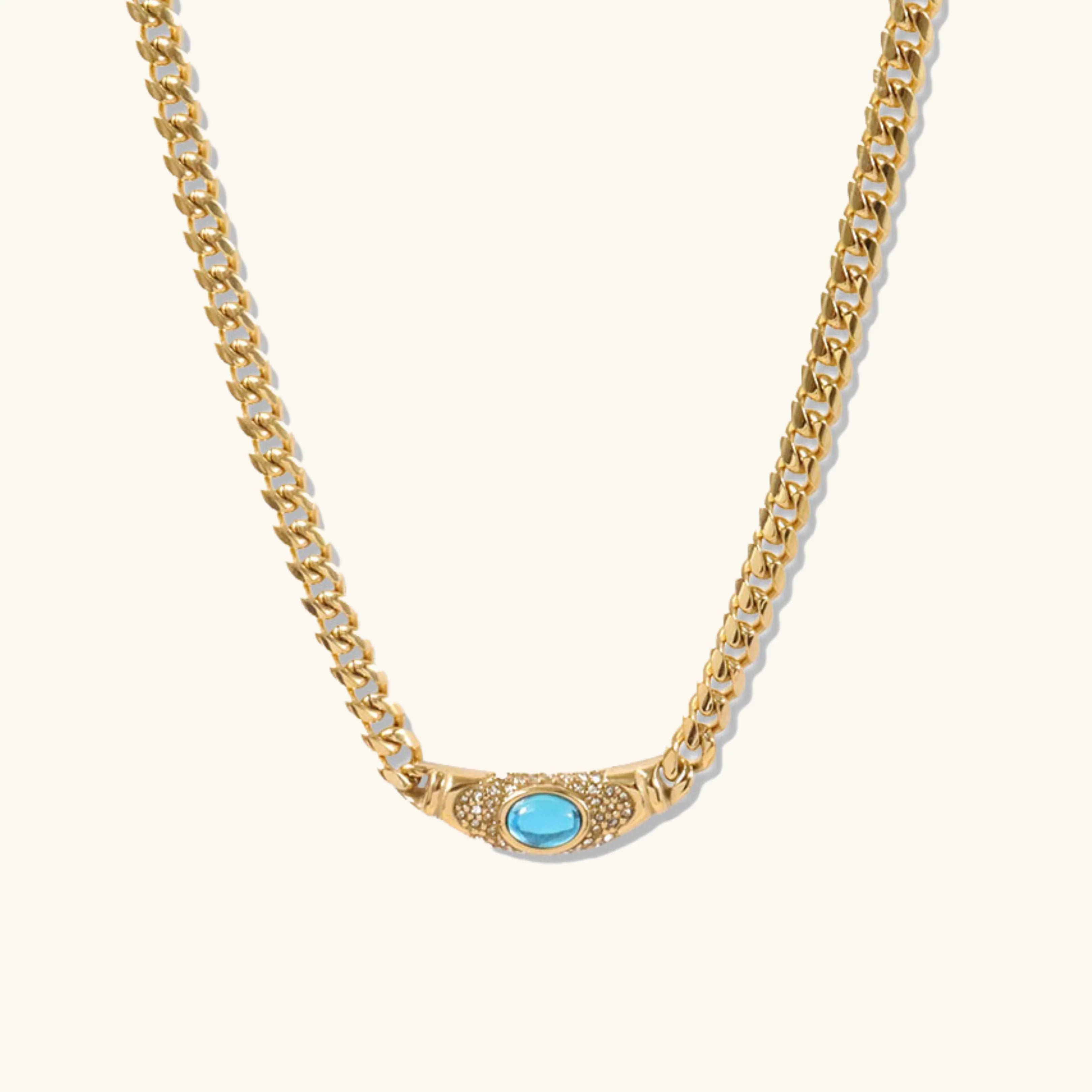 Elysian Herringbone Necklace – 18K Gold Gemstone Pendant – 18K Gold Jewellery | Milvanna