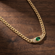 Milvanna-Elysian Herringbone Necklace – 18K Gold Gemstone Pendant