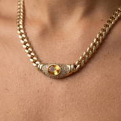 Milvanna-Elysian Herringbone Necklace – 18K Gold Gemstone Pendant