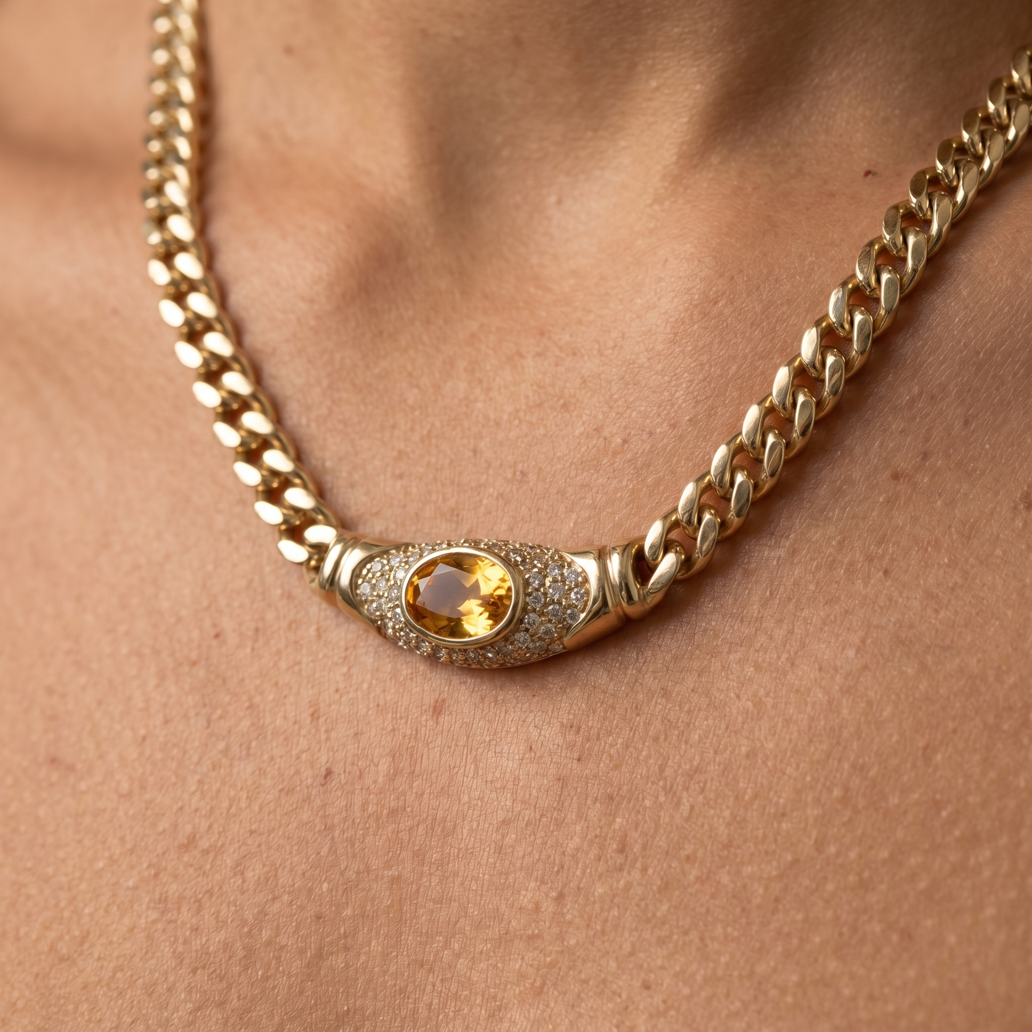 Milvanna-Elysian Herringbone Necklace – 18K Gold Gemstone Pendant